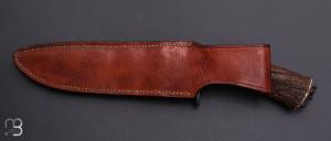    Couteau  de chasse par Laurent Gaillard - Bois de cerf et lame en 100C6