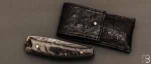 Couteau  " custom " de Alain & Joris Chomilier - Corne de bélier et lame damas "Virus" de Vegas Forge