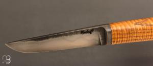    Couteau droit "F" de Frédéric Maschio - Frêne ondé et acier YCS3