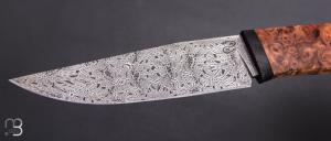   Couteau droit par Nicolas Mestrallet - Atelier du couteau de Vaunaveys - Lame forgée acier damas mosaïque et loupe d'amboine