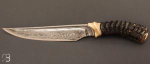   Couteau  "  custom " droit par Pierre Reverdy - Damas et corne d'antilope