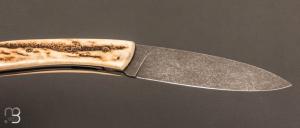  Couteau " le Névé " par Tim Bernard - Bois de cerf sambar et lame 14C28