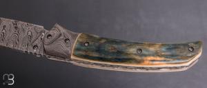    Couteau " pièce unique " liner-lock par Alexandre Musso - Mammouth et damas