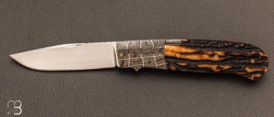 Couteau "  side-lock  " custom stag et damas mosaïque par W.D. Pease