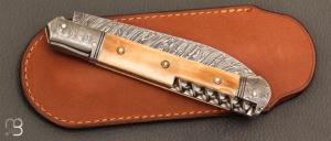  Couteau " Issoire 2 pièces " custom de Jérôme Bellon - Ivoire de mammouth et lame damas