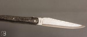   Couteau Laguiole en Aubrac " Pièce unique " - Fibre de carbone et lame damas Japonais
