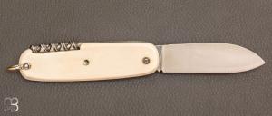  Couteau  "  Navette Tire-Bouchon "  ivoire de mammouth et RWL-34 de Robert Beillonnet