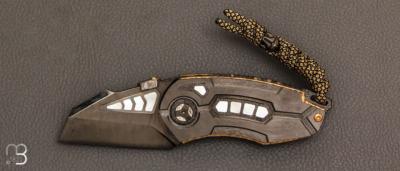  Couteau  " Tank Mandalorian " Bjorkmans damascus et zirconium par Messori Knives