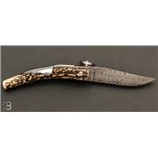 Couteau Cornillon 12 cm Bois de cerf et lame damas par J. Mongin