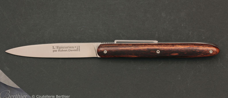 Couteau de poche l'Épicurien avec agrafe Liner 12cm Bois de Fer