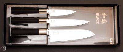 Coffret de 3 couteau Japonais KAI Wasabi Black - Office 10 cm - Utilitaire 15 cm - Santoku 16 cm