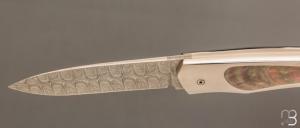   Couteau " 1820 Berthier " interframe par Charles Bennica - Nacre noire et Damasteel