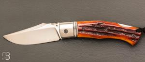 Couteau " BAD ASS " custom par Raphal Durand - Os cerf et lame en RWL34