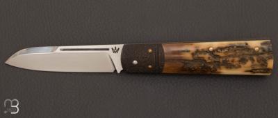   Couteau  "  Barlow " pliant custom par Nicolas Weber - Ivoire de mammouth et lame en RWL34