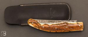 Couteau " Baroudeur " ivoire de mammouth et lame damas par Jean-Paul Tisseyre