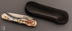   Couteau " Le Boulary " par La Bonne Trempe - Corne de bélier et lame Suminagashi