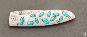  Couteau  " CFLE 18 " par Mcusta - Turquoise et Rainbow damas - Pièce Unique