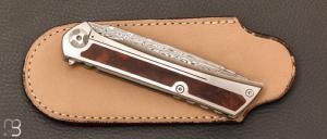  Couteau " Frame-lock  " custom de Lionel Lalague - Bois de fer et lame Damasteel®