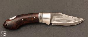   Couteau " Frelon " custom lock-back par Raphaël Durand - Bois de fer et lame Suminagashi