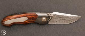 Couteau "  Front-flipper " custom par Romain Lopez - Bois de fer d'Arizona et lame damas  de "La Forge Agab"