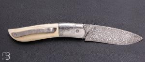 Couteau " GYR " par Tim Bernard - Ivoire de phacochère et lame damas mosaïque