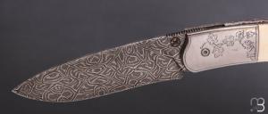 Couteau " GYR " par Tim Bernard - Ivoire de phacochère et lame damas mosaïque