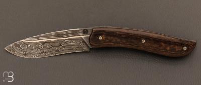 Couteau " Gyr " front flipper custom - Paperstone et damas multi-barreaux par Tim Bernard