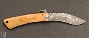 Couteau Higonokami Kukri Damas - Manche laiton - Lame damas