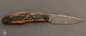  Couteau  " Kalisse SV " custom pliant de Michel Grini - Bois de cerf et lame en 14c28n