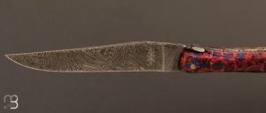 Couteau " Laguiole " custom de David Dauvillaire - Manche en corail et lame damas carbone
