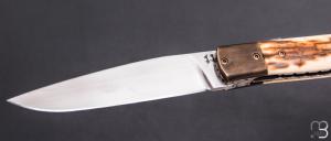    Couteau " Laguiole " Liner lock par Joël Grandjean - Ivoire de mammouth et lame en RWL34