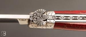 Couteau " Laguiole engrenages " par Vent d'Aubrac - Jérôme Lamic - Pierre rouge reconstituée