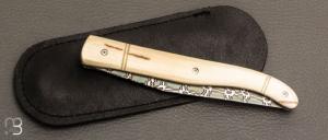    Couteau " Laguiole " par Tim Bernard - Ivoire de mammouth - Lame damas mosaïque