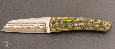   Couteau " Le Gourmet " custom par Alain André - Carbone Jaune et lame damas de Philippe Ricard