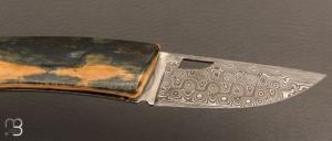   Couteau de poche Le Thiers Damas Ivoire de Mammouth bleu par Fontenille-Pataud
