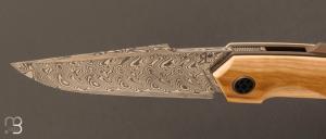 Couteau " Liner-Lock " custom par Romain Lopez - Ivoire de mammouth et lame en Damasteel®