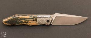 Couteau " Liner-lock custom " de Berthelemy Gabriel - La Forge Agab - Croûte de mammouth et lame en RWL34