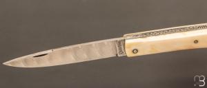    Couteau " Mandrin " de collection par Philippe Voissière - Ivoire de phacochère et lame Damasteel®