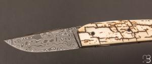  Couteau  "  Mastard " custom par Christophe Arbogast - Ivoire de mammouth et lame damas de F.Keller