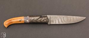    Couteau " Nayole 12 CM Bi-matière " de Jérôme Lamic - ivoire de mammouth/carbone