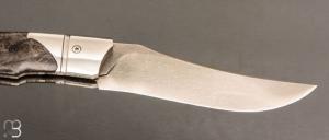    Couteau " Nuevo Lock-Back " pliant artisanal de Cyril Kalisz - Loupe d'amboine et Wootz