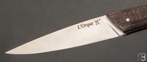    Couteau " L'Orque Lévitas " pliant par l'Atelier Les 2 Diables - Micarta jute marron et 14c28n