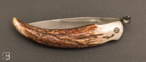 Couteau de poche Piémontais par Mickael Moing - Bois de cerf et 100c6
