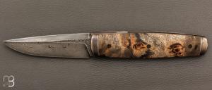    Couteau " Puukko " pliant des Forges d'Haraldr - Loupe de peuplier stabilise et damas