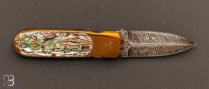  Couteau  " Scarabée  " par Christian Penot - Titane, abalone et damas