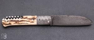    Couteau " Slipjoint 2 pièces " custom par Karim Valentin - Les couteaux D'Hure - Ivoire de mammouth et damas