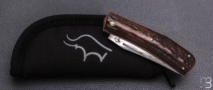      Couteau " Slipjoint " custom par Guy Poggetti - Bois de cerf et lame en C130