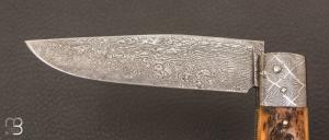 Couteau "  Talar  " pliant ivoire de mammouth et damas météorite de Anthony Brochier