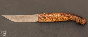 Couteau "  Tétras  " à système racine de marronnier stabilisée et lame damas par Jean-Paul Tisseyre