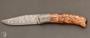     Couteau " Tire-bouchon" par Philippe Ricard - Loupe de chêne et lame damas